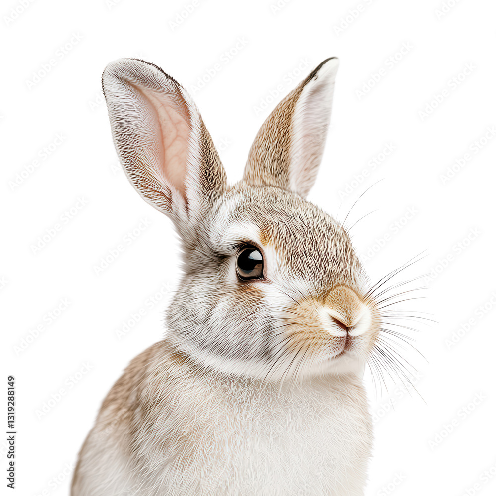 Obraz premium Rabbit Portrait: A close-up portrait of an adorable rabbit with attentive eyes and expressive whiskers, a symbol of gentleness and innocence.