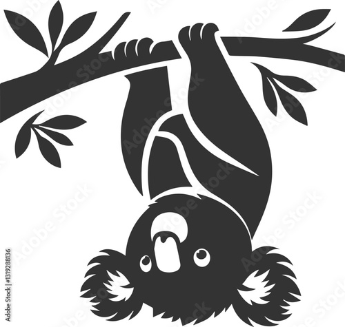 Koala hanging upside down from a branch animal vector