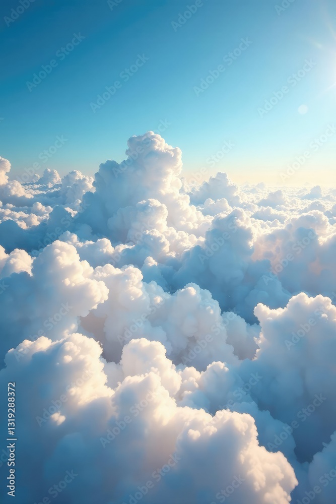 Dense and thick cotton-like clouds float across the horizon, puffy, cotton Dense and thick cotton-like clouds float across the horizon, puffy, cotton
