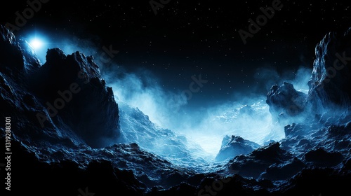 Frozen alien landscape at night