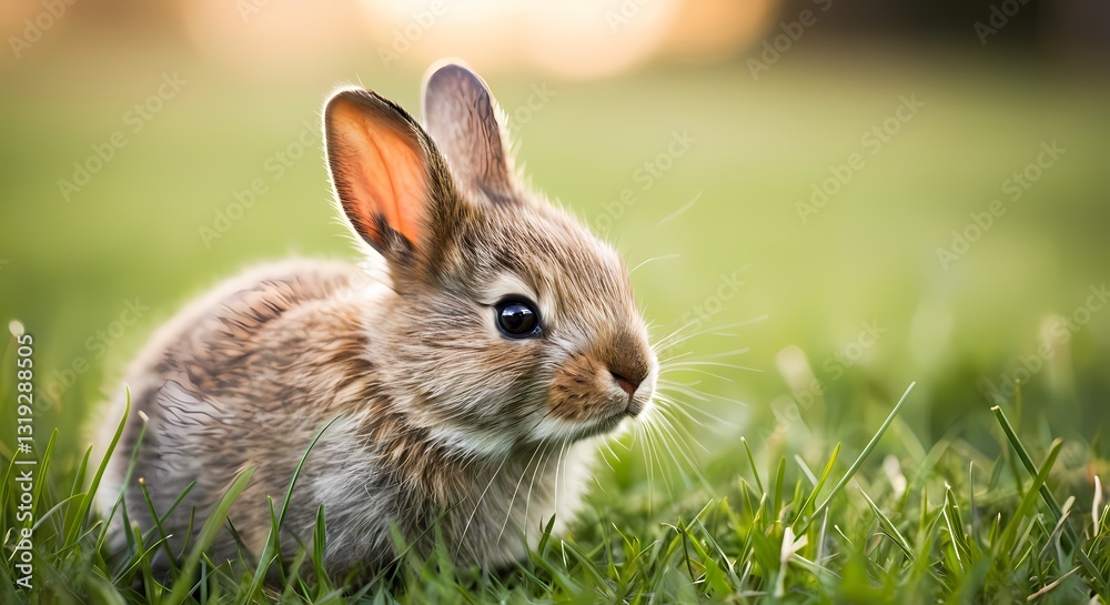 Fototapeta premium 春の草原のウサギ - 愛らしい子うさぎ