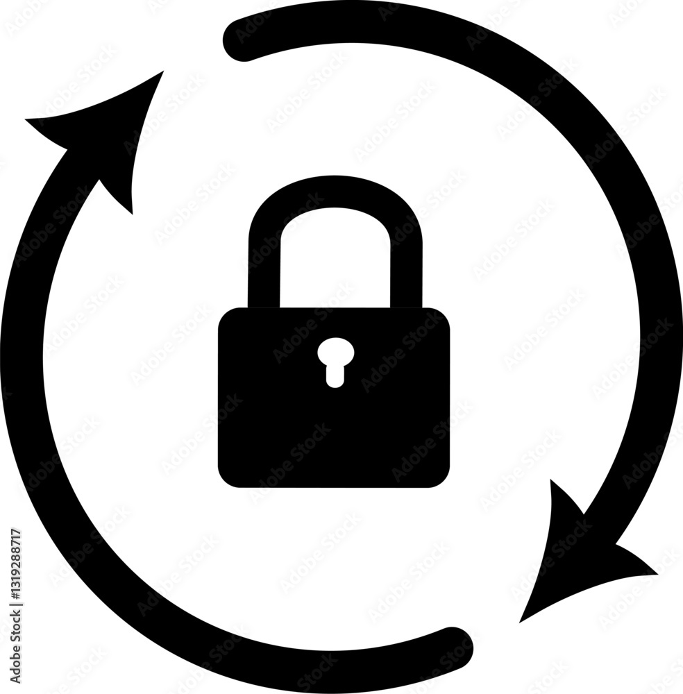 Rotation arrows with lock icon.. Update password icon.. Replaceable vector design. Rotation arrows with lock icon.. Update password icon.. Replaceable vector design.