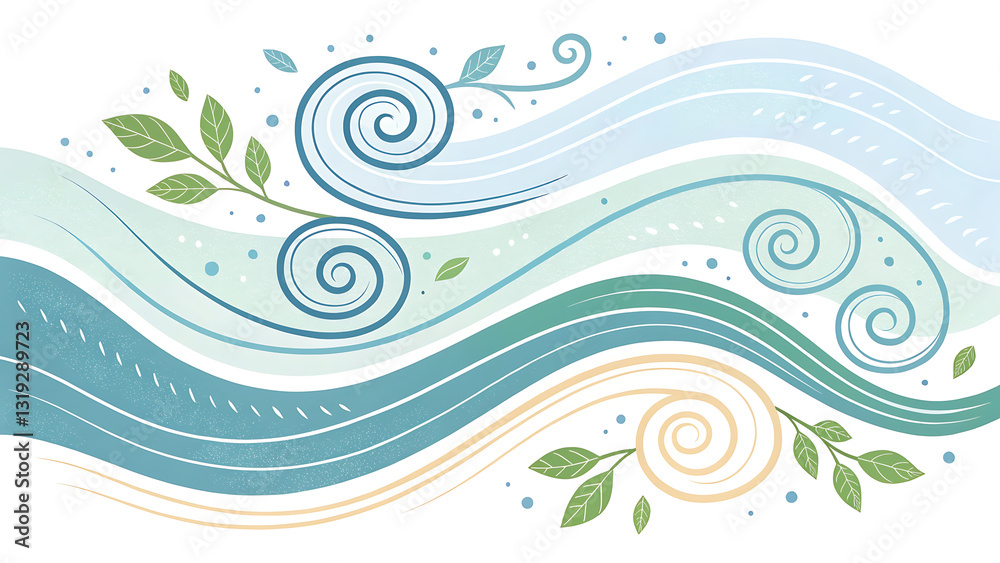 Abstract nature design with gentle swirling lines and leaves for wall art or backgrounds. Abstract nature design with gentle swirling lines and leaves for wall art or backgrounds.