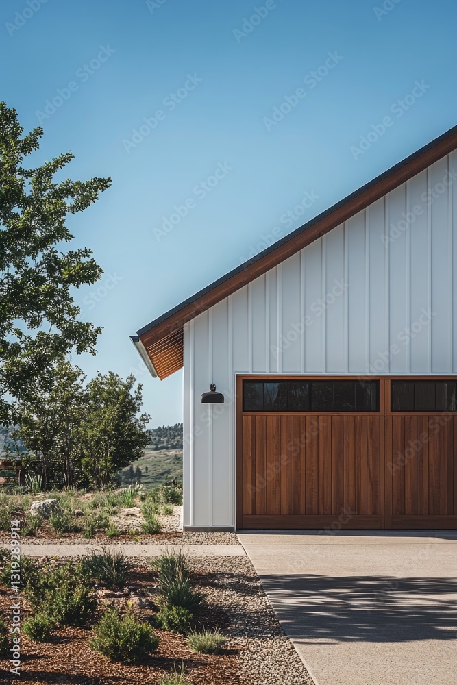 Fototapeta premium White House with Brown Garage Door