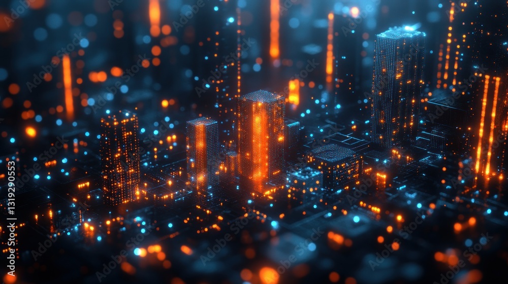 Obraz premium Futuristic city, glowing blocks