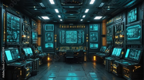 Futuristic control room with advanced technology