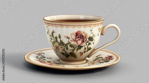 A Delicate Teacup Adorned With Blooming Roses, Inviting A Moment Of Quiet Contemplation And Warm Comfort, Set Against A Neutral Background