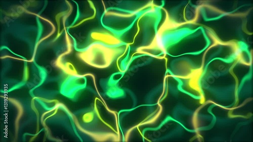 Abstract Green and yellow Background with Flowing Energy and Glowing Particles