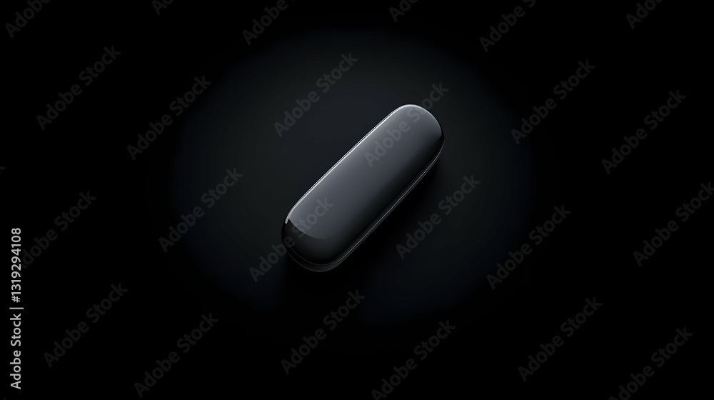 A Black Rectangular Object Illuminated Against a Dark Background Featuring Smooth Metallic Surface and Rounded Edges with Minimal Shadow and Lighting A Black Rectangular Object Illuminated Against a Dark Background Featuring Smooth Metallic Surface and Rounded Edges with Minimal Shadow and Lighting