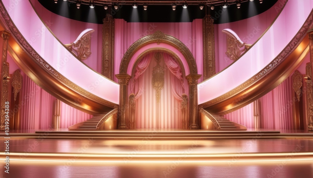 Pink golden ceremony award stage venue background.
