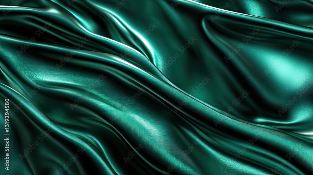Obraz premium Luxurious Teal Silk Fabric Draped Elegant Smooth Waves Texture Background