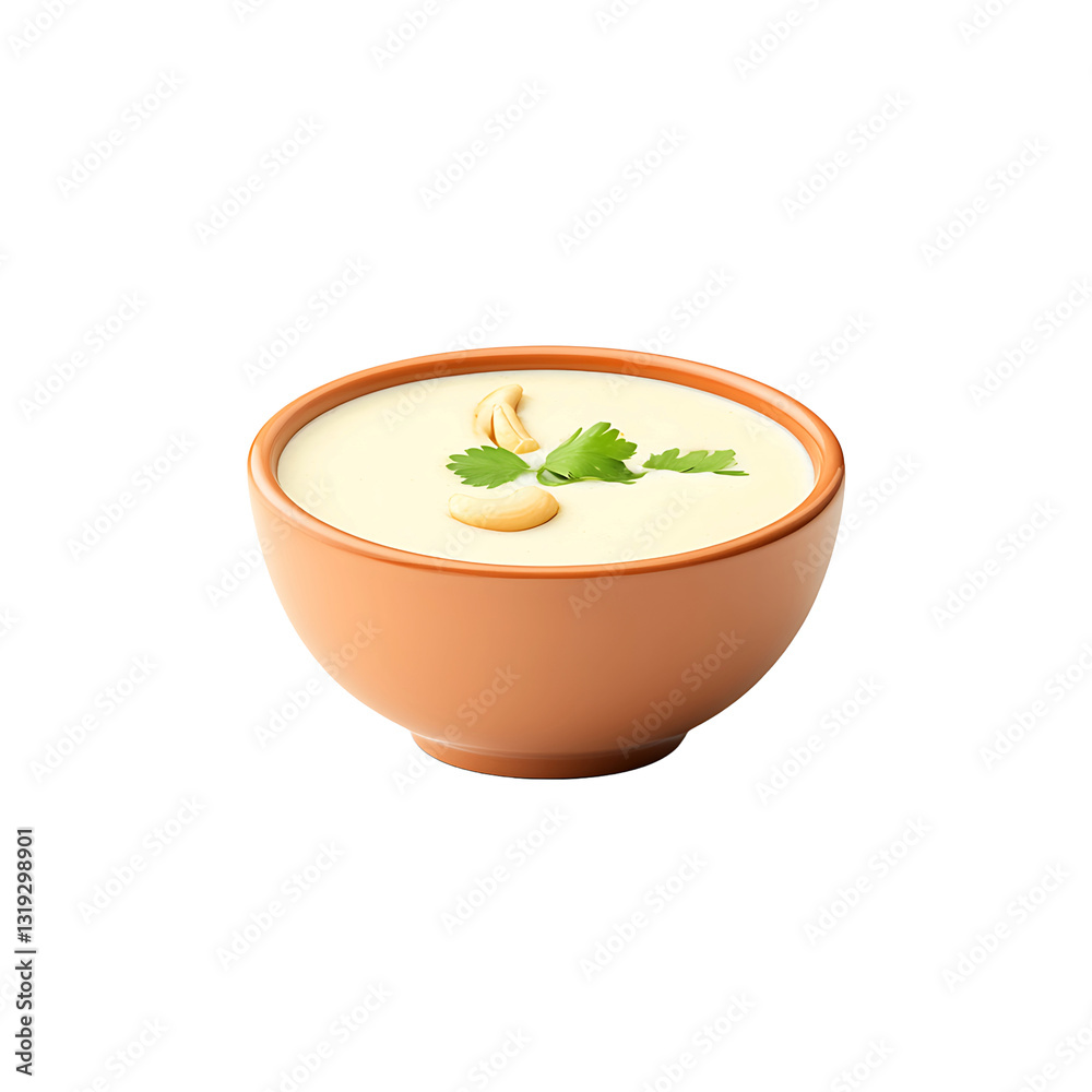 Creamy soup in a terracotta bowl, garnished with cashews and cilantro, a comforting and flavorful dish perfect for a cozy meal. Creamy soup in a terracotta bowl, garnished with cashews and cilantro, a comforting and flavorful dish perfect for a cozy meal.