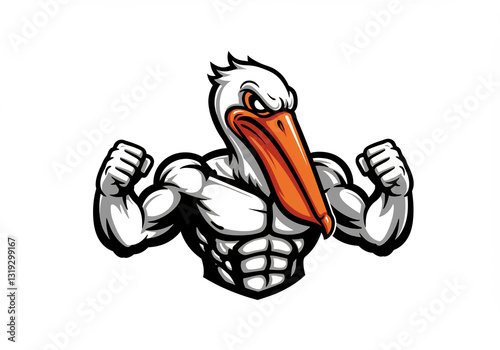 Muscular Pelican Cartoon Illustration Strong Bird Fitness Mascot