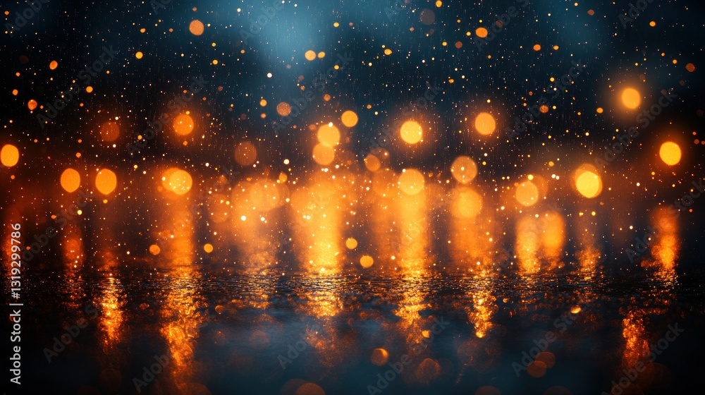 Obraz premium Golden lights reflecting on a wet surface