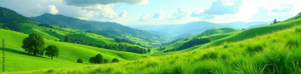 Rolling hills in mountain valley covered with lush green grass, nature, hills, mountains Rolling hills in mountain valley covered with lush green grass, nature, hills, mountains