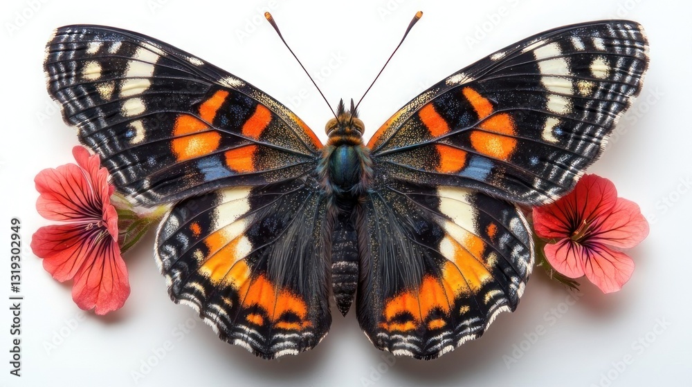Obraz premium Vibrant butterfly with delicate flowers