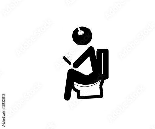 People sitting on the toilet defecating while wearing headphones and using vector cell phones