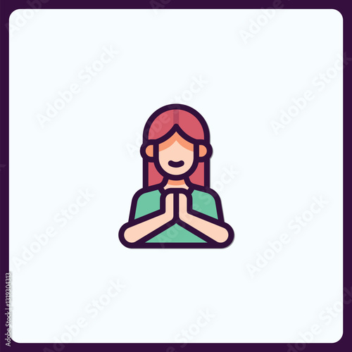 Simple Icon of Woman in Prayer, Devotion and Mindfulness Concept