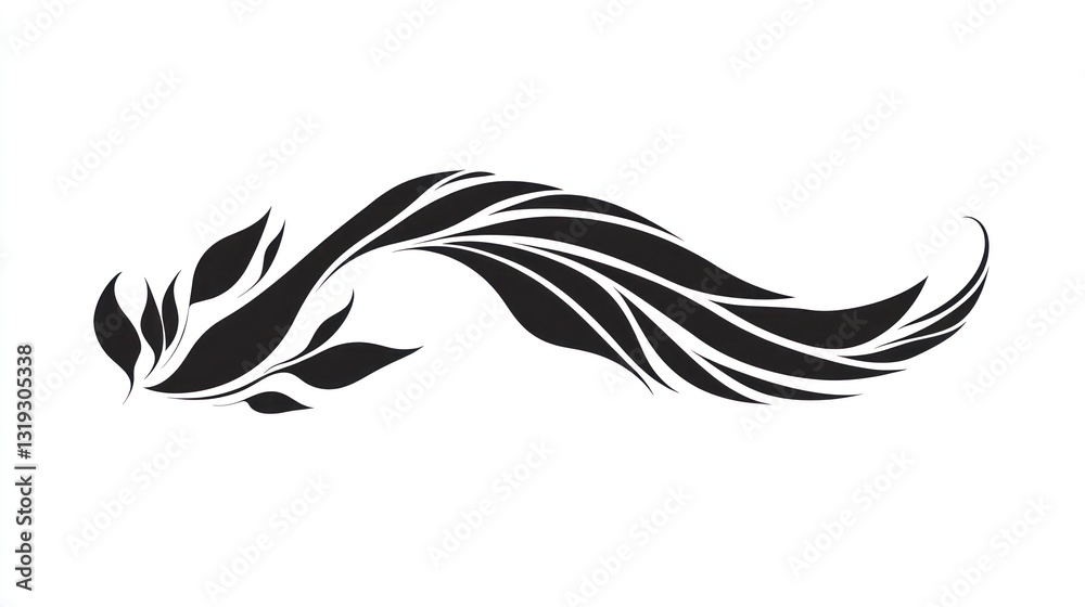 Elegant black floral design, flowing curve, white background, decorative element, website design