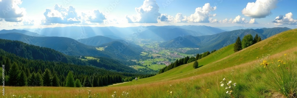 Fototapeta premium Vista dal sentiero del Monte Marmagna con Lagdei a ridosso, panoramica, montagna