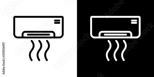 Air conditioner icon pack in black and white colors