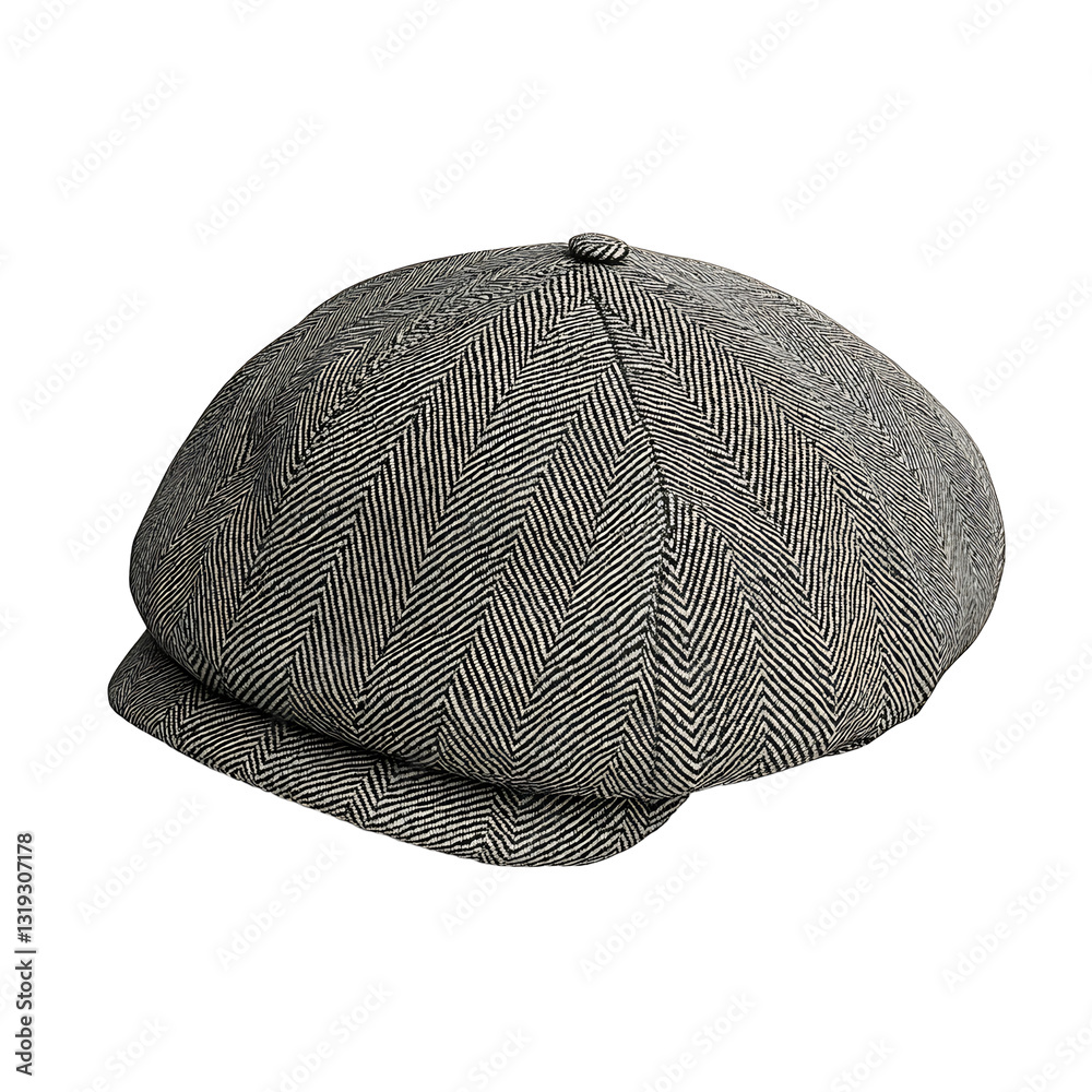 Stylish newsboy cap in herringbone pattern, adding a touch of classic charm to any outfit. Versatile accessory for a fashionable statement. Stylish newsboy cap in herringbone pattern, adding a touch of classic charm to any outfit. Versatile accessory for a fashionable statement.