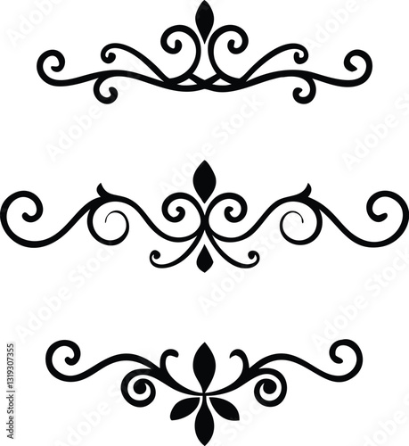 Floral decorative design set with vintage ornate elements