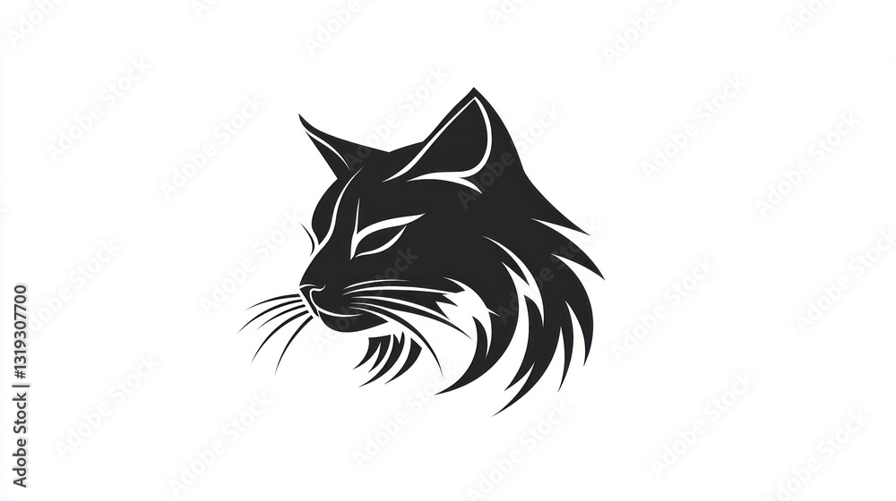 Obraz premium Silhouetted cat head profile, artistic graphic design, for pet-themed products, or print design