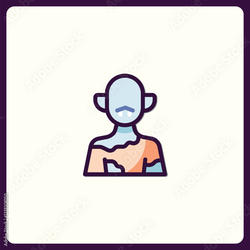 Stylized Zombie Icon with Pale Blue Skin and Simple Facial Features Design