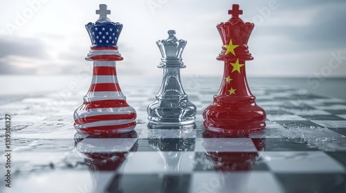 Chess Kings Representing United States and China in Strategic Game