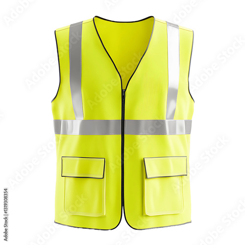 High-visibility safety vest in bright yellow with reflective stripes, essential for worker safety in construction, road work, and other hazardous environments.