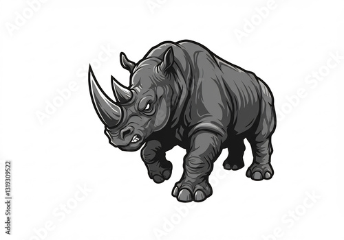 Powerful Grey Rhinoceros Pixel Art Illustration