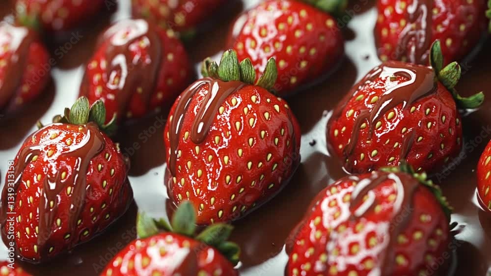 Delicious strawberries covered in smooth dark chocolate sauce a sweet dessert temptation close up shot