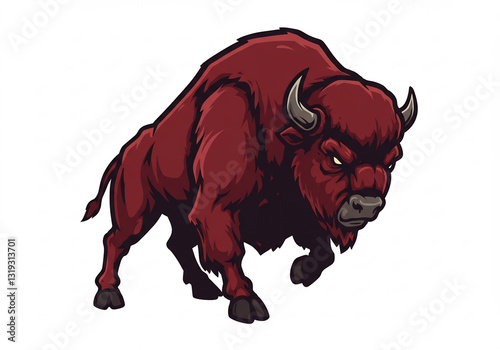 Powerful Red Bison Pixel Art Illustration