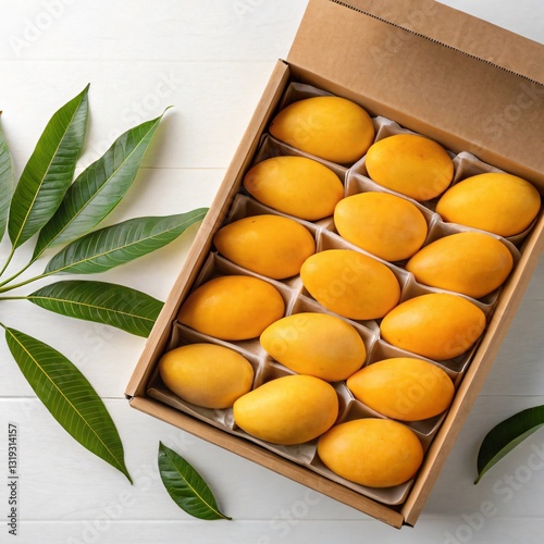 a box filled with ripe yellow mango