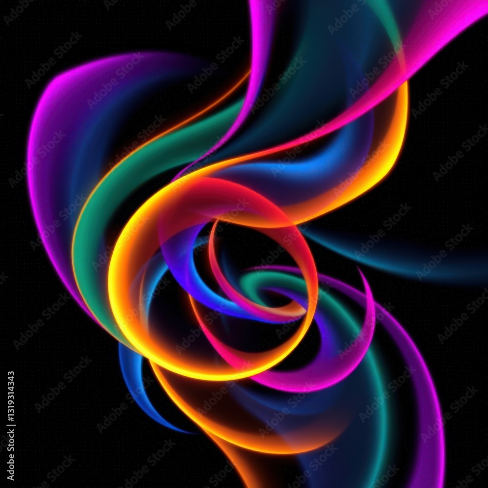 Vibrant Light Trails: Abstract Colorful Curves on Black Vibrant Light Trails: Abstract Colorful Curves on Black