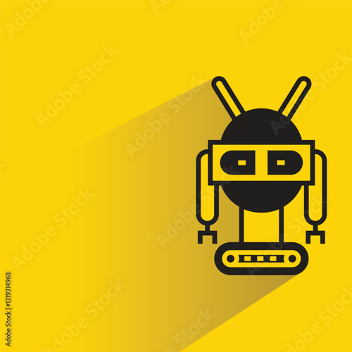 robot character with shadow on yellow background