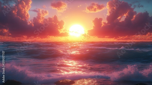 Dramatic sunset over turbulent ocean (1)