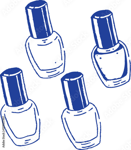 Nail polish bottles in blue color, arranged creatively, showcasing beauty and style. Perfect for fashion and accessories themes