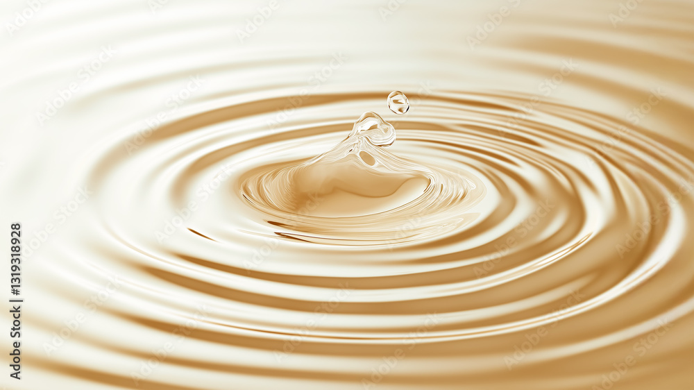 Close-up of a ripple on a beige water surface, soft light reflections, bokeh highlights on a background. Cosmetic moisturizer micellar toner emulsion mockup. Close-up of a ripple on a beige water surface, soft light reflections, bokeh highlights on a background. Cosmetic moisturizer micellar toner emulsion mockup.