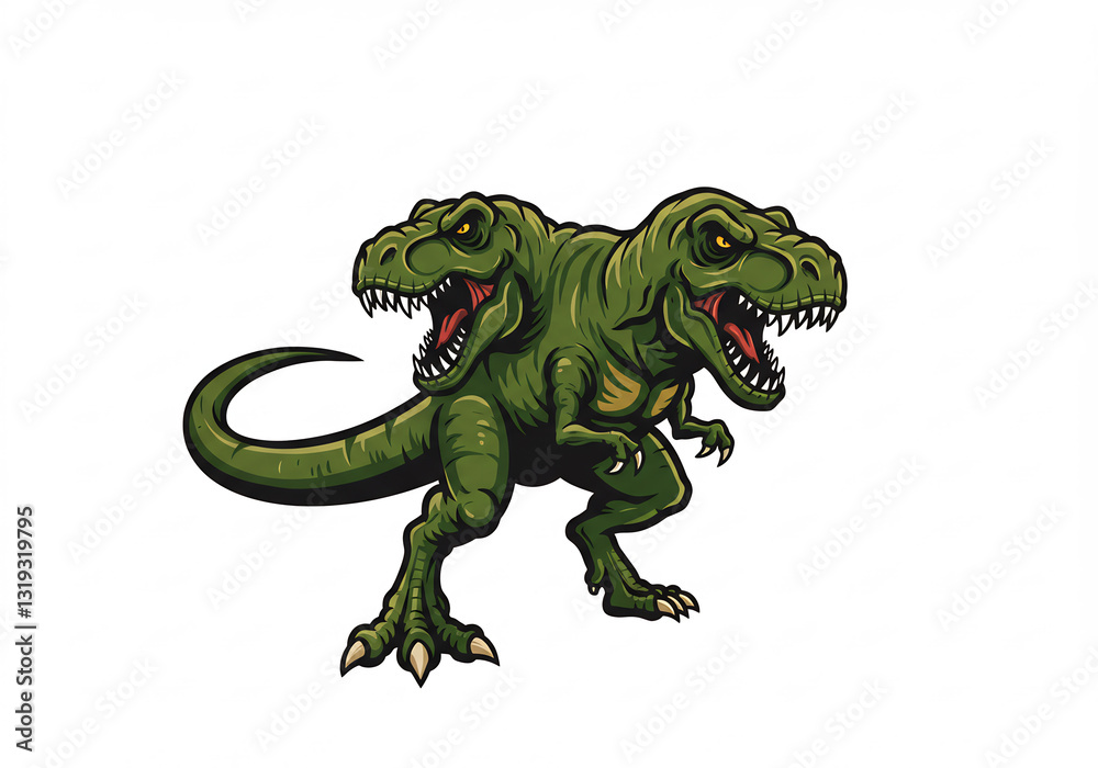 Two Headed Tyrannosaurus Rex Pixel Art Illustration