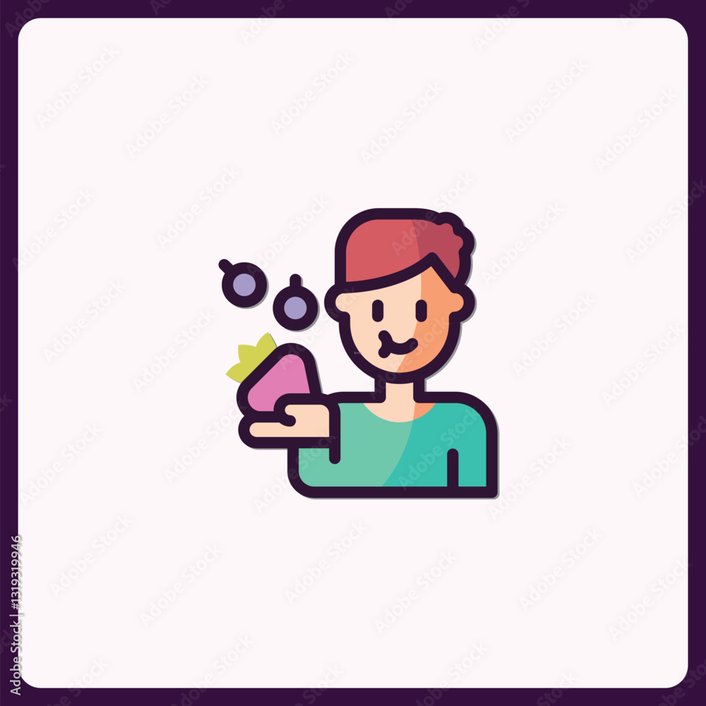 Person Holding Strawberry and Berries Icon Illustration with Bold Outlines Person Holding Strawberry and Berries Icon Illustration with Bold Outlines