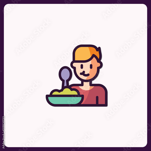 Illustration of a Person Eating Food with Spoon in a Bowl Icon Design