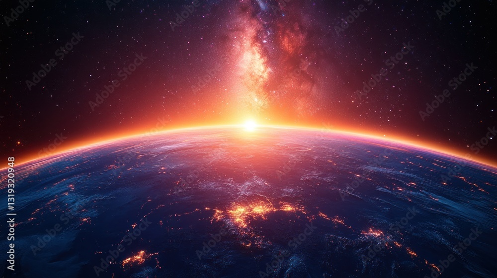 Fototapeta premium Earth sunrise from space, vibrant colors