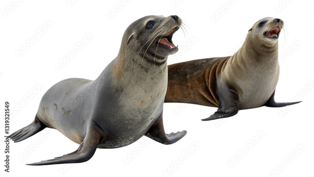 Naklejka premium A close-up portrait of a seal pup with big, curious eyes, isolated on a white background