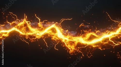 A Fiery River Of Cosmic Energy Flows Across The Dark Expanse, A Breathtaking Display Of Incandescent Power And Celestial Dynamism With Glittering Particles And Dark Background