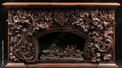 Ornate Wood Fireplace Mantel