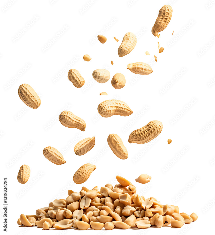 Falling peanuts and pile of shelled peanuts Falling peanuts and pile of shelled peanuts