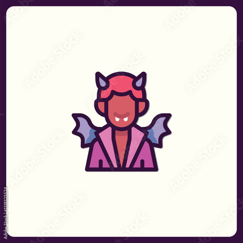 Charming little devil icon with wings and horns, vector illustration