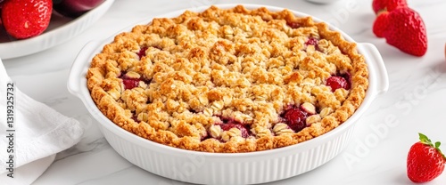 Homemade strawberry crumble pie freshly baked to perfection ready to delight dessert lovers with seasonal flavors